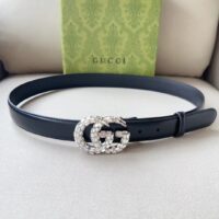 Gucci Unisex GG Marmont Thin Belt Crystals Black Leather Double G Buckle 3 CM Width (6)