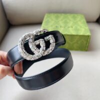 Gucci Unisex GG Marmont Thin Belt Crystals Black Leather Double G Buckle 3 CM Width (6)