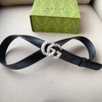 Gucci Unisex GG Marmont Thin Belt Crystals Black Leather Double G Buckle 3 CM Width – Bild 3