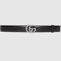 Gucci Unisex GG Marmont Thin Belt Crystals Black Leather Double G Buckle 3 CM Width (6)