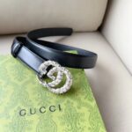 Gucci Unisex GG Marmont Thin Belt Crystals Black Leather Double G Buckle 3 CM Width – Bild 8