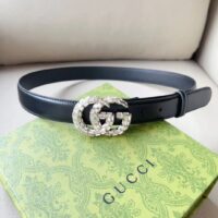 Gucci Unisex GG Marmont Thin Belt Crystals Black Leather Double G Buckle 3 CM Width (6)