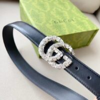 Gucci Unisex GG Marmont Thin Belt Crystals Black Leather Double G Buckle 3 CM Width (6)