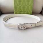 Gucci Unisex GG Marmont Thin Belt Crystals White Leather Double G Buckle 3 CM Width - Image 4