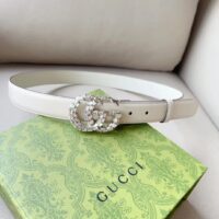 Gucci Unisex GG Marmont Thin Belt Crystals White Leather Double G Buckle 3 CM Width (5)