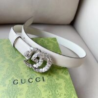 Gucci Unisex GG Marmont Thin Belt Crystals White Leather Double G Buckle 3 CM Width (5)