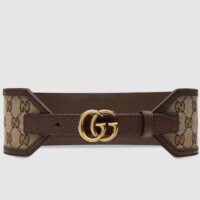 Gucci Unisex GG Marmont Wide Belt Beige Ebony GG Supreme Canvas Double G (9)