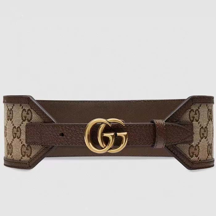 Gucci Unisex GG Marmont Wide Belt Beige Ebony GG Supreme Canvas Double G