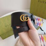 Gucci Unisex GG Marmont Wide Belt Black Leather Double G 6.9 CM Width - Imagen 8