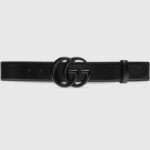 Gucci Unisex GG Marmont Wide Belt Black Leather Double G Buckle 3.8 CM Width