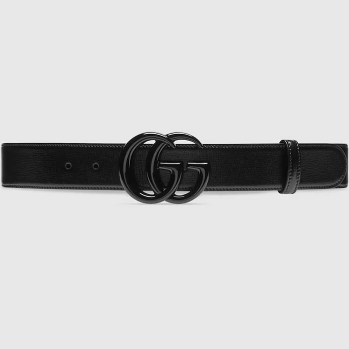 Gucci Unisex GG Marmont Wide Belt Black Leather Double G Buckle 3.8 CM Width