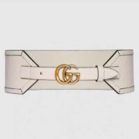 Gucci Unisex GG Marmont Wide Belt White Leather Double G 6.9 CM Width (5)