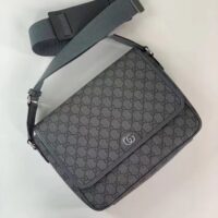 Gucci Unisex GG Ophidia Medium Messenger Bag Grey Black Supreme Tender Canvas Double G (7)