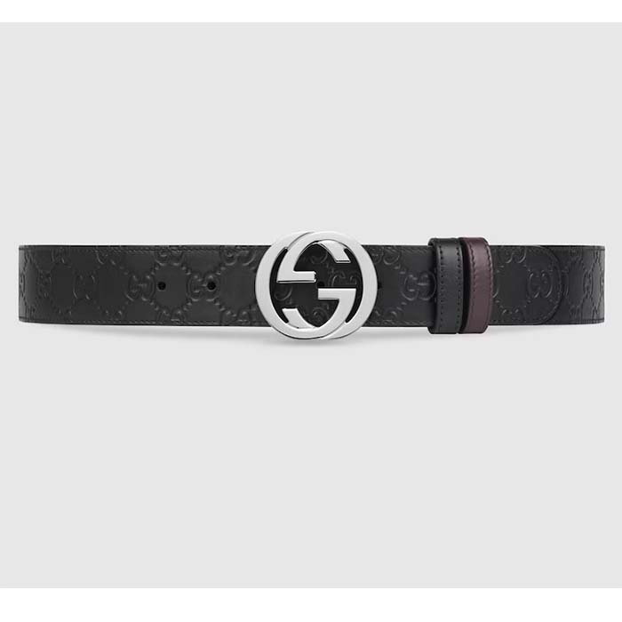 Gucci Unisex GG Reversible Gucci Signature Belt Black Leather Reverses To Brown Leather