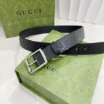 Gucci Unisex GG Rubber-Effect Leather Black Square Buckle 3.3 CM Width - Image 2