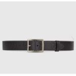 Gucci Unisex GG Rubber-Effect Leather Black Square Buckle 3.3 CM Width