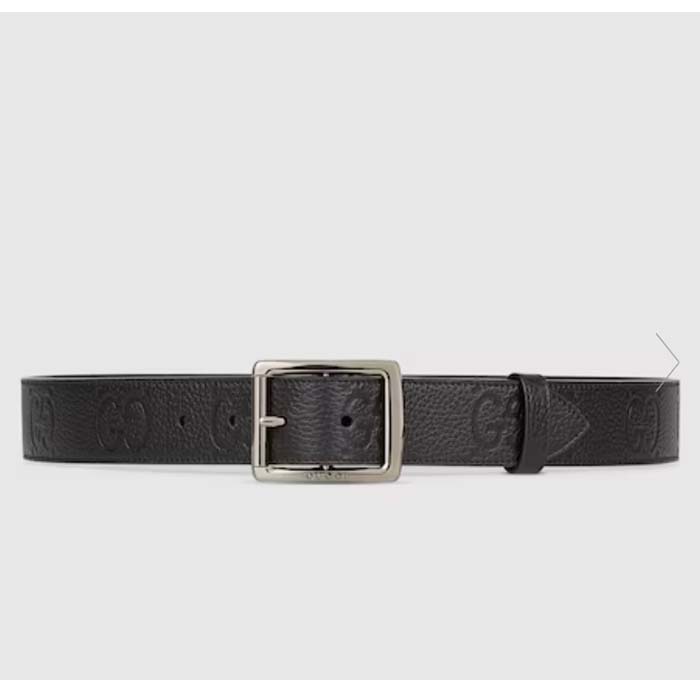 Gucci Unisex GG Rubber-Effect Leather Black Square Buckle 3.3 CM Width
