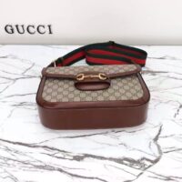 Gucci Unisex Gucci Horsebit 1955 Crossbody Bag Beige Ebony GG Supreme Canvas Brown Leather (4)