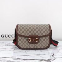 Gucci Unisex Gucci Horsebit 1955 Crossbody Bag Beige Ebony GG Supreme Canvas Brown Leather (4)