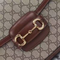 Gucci Unisex Gucci Horsebit 1955 Crossbody Bag Beige Ebony GG Supreme Canvas Brown Leather (4)