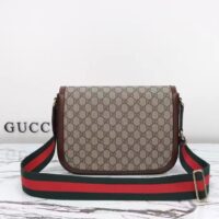 Gucci Unisex Gucci Horsebit 1955 Crossbody Bag Beige Ebony GG Supreme Canvas Brown Leather (4)