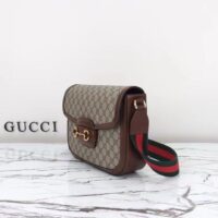 Gucci Unisex Gucci Horsebit 1955 Crossbody Bag Beige Ebony GG Supreme Canvas Brown Leather (4)