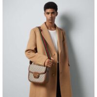 Gucci Unisex Gucci Horsebit 1955 Crossbody Bag Beige Ebony GG Supreme Canvas Brown Leather (4)