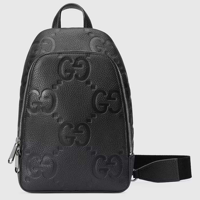 Gucci Unisex Jumbo GG Crossbody Bag Black Leather Padded Mesh Back