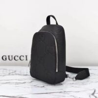 Gucci Unisex Jumbo GG Crossbody Bag Black Leather Padded Mesh Back (4)