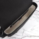 Gucci Unisex Jumbo GG Medium Messenger Bag Black Leather Cotton Linen Lining – Image 6