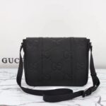 Gucci Unisex Jumbo GG Medium Messenger Bag Black Leather Cotton Linen Lining – Image 4