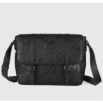 Sac messager Gucci unisexe Jumbo GG Medium en cuir noir, doublure en coton et lin