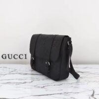 Gucci Unisex Jumbo GG Medium Messenger Bag Black Leather Cotton Linen Lining (4)