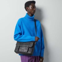 Gucci Unisex Jumbo GG Medium Messenger Bag Black Leather Cotton Linen Lining (4)
