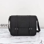 Gucci Unisex Jumbo GG Medium Messenger Bag Black Leather Cotton Linen Lining – Image 2