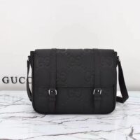 Gucci Unisex Jumbo GG Medium Messenger Bag Black Leather Cotton Linen Lining (4)