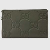 Gucci Unisex Jumbo GG Pouch Dark Green Jumbo GG Leather Zip Closure