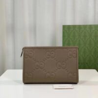 Gucci Unisex Jumbo GG Pouch Dark Green Jumbo GG Leather Zip Closure (10)