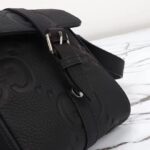 Gucci Unisex Jumbo GG Small Messenger Bag Black Leather Cotton Linen Lining - Image 9