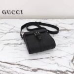 Gucci Unisex Jumbo GG Small Messenger Bag Black Leather Cotton Linen Lining - Image 8