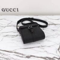 Gucci Unisex Jumbo GG Small Messenger Bag Black Leather Cotton Linen Lining (2)