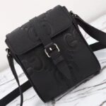 Gucci Unisex Jumbo GG Small Messenger Bag Black Leather Cotton Linen Lining - Image 3