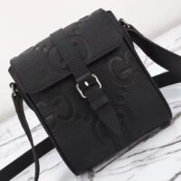 Gucci Unisex Jumbo GG Small Messenger Bag Black Leather Cotton Linen Lining (2)