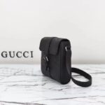 Gucci Unisex Jumbo GG Small Messenger Bag Black Leather Cotton Linen Lining - Image 7