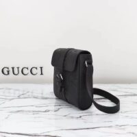 Gucci Unisex Jumbo GG Small Messenger Bag Black Leather Cotton Linen Lining (2)