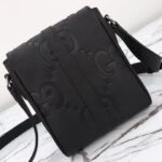 Gucci Unisex Jumbo GG Small Messenger Bag Black Leather Cotton Linen Lining - Image 5