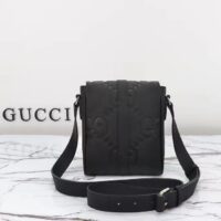 Gucci Unisex Jumbo GG Small Messenger Bag Black Leather Cotton Linen Lining (2)