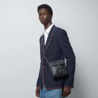 Gucci Unisex Jumbo GG Small Messenger Bag Black Leather Cotton Linen Lining (2)