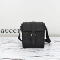 Gucci Unisex Jumbo GG Small Messenger Bag Black Leather Cotton Linen Lining (2)