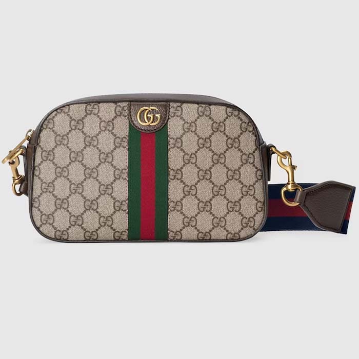 Gucci Unisex Ophidia GG Small Crossbody Bag Beige Ebony GG Supreme Canvas Double G